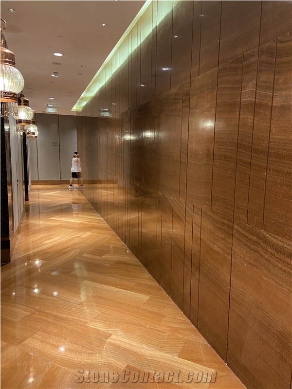 Chinese Wood Vein Yellow Marble Polished Wall Tile