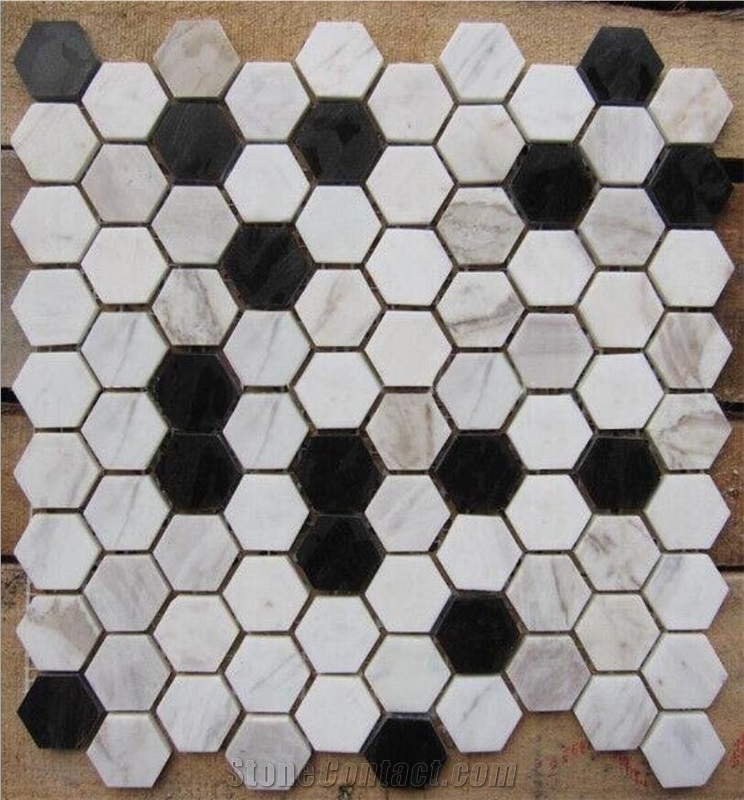 Hexagon Composited White Marble Mosaics Laminated