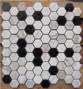 Hexagon Composited White Marble Mosaics Laminated