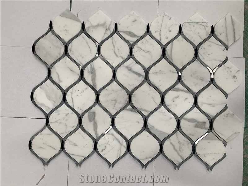 Hexagon Composited White Marble Mosaics Laminated