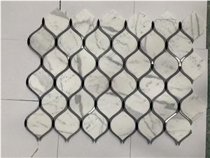 Hexagon Composited White Marble Mosaics Laminated
