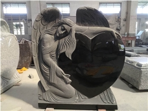 India Black Granite Angel Heart Tombstone Monument