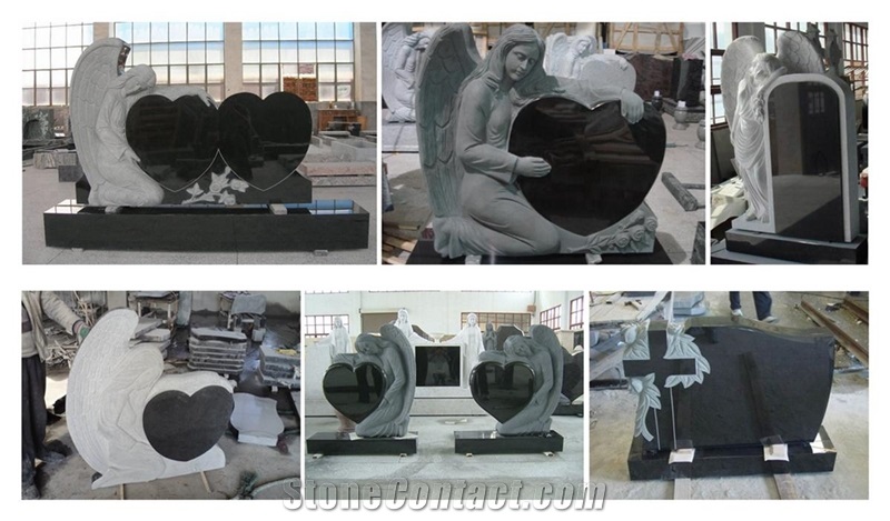 India Black Granite Angel Heart Tombstone Monument