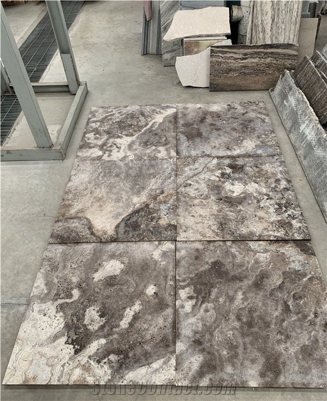 Silver Grey Travertine, Iran Grey Travertine Slabs