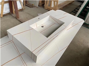 White Quartz,Artificial Calacatta White Quartz Countertop