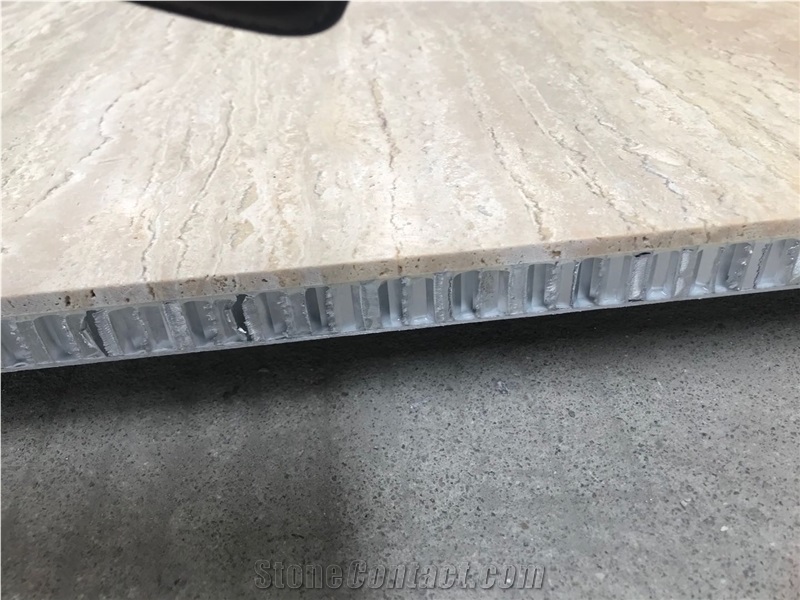 Wall Thin Travertine Beige Aluminum Backed Honeycomb Panel