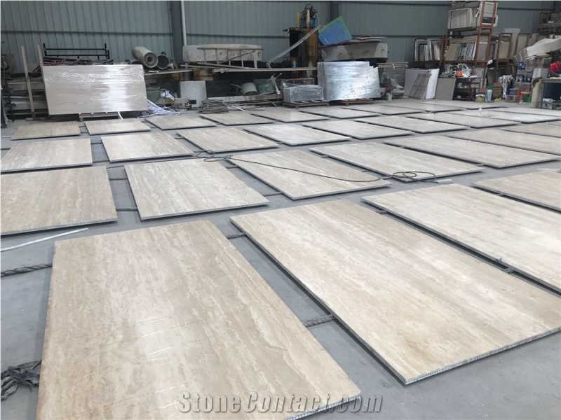 Wall Thin Travertine Beige Aluminum Backed Honeycomb Panel