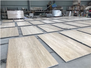 Wall Thin Travertine Beige Aluminum Backed Honeycomb Panel