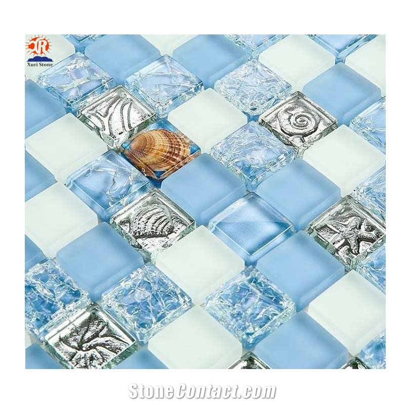 30x30cm Blue Glass Mosaic for Swimming Pool Tiles