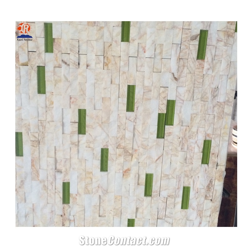 Golden Marble Strip Brick Mosaic Tiles for Wall