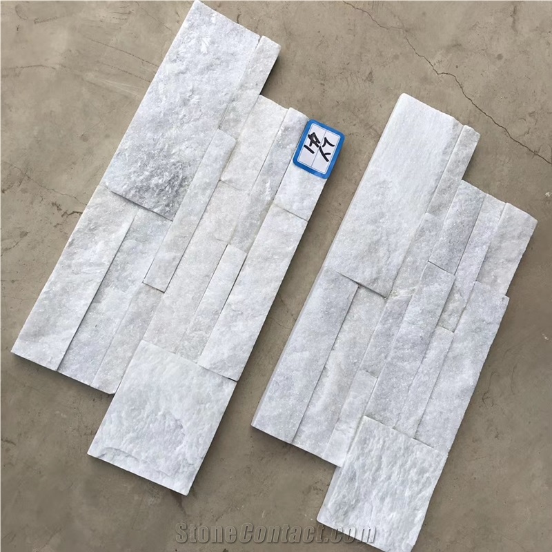 White Quartzite Stacked Stone Veneer 18x35cm