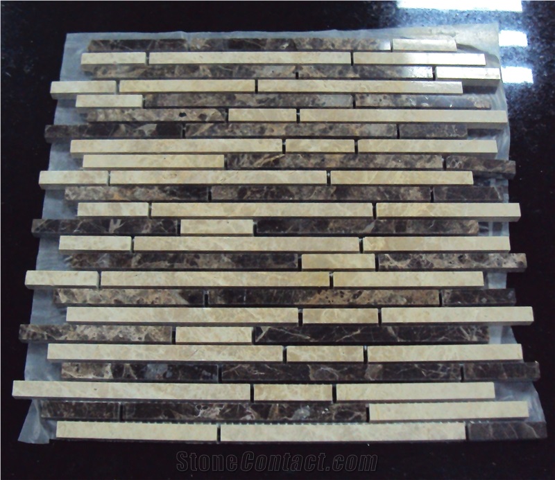 Mixed Color Linear Strip Marble Mosaic Tile