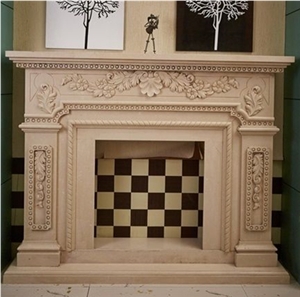 Statuario White Marble Stone Stacked Fireplace