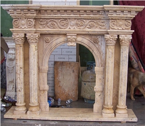 Statuario White Marble Stone Stacked Fireplace