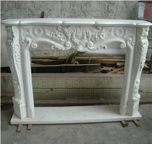 Statuario White Marble Stone Stacked Fireplace