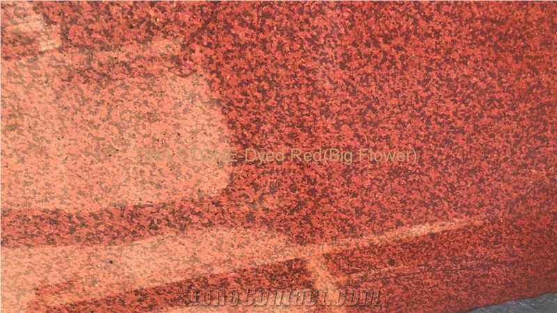 Dyed Red Big Flower Granite Tile Slabs