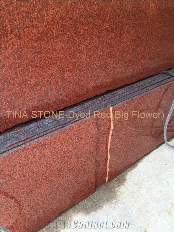 Dyed Red Big Flower Granite Tile Slabs