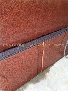 Dyed Red Big Flower Granite Tile Slabs