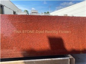 Dyed Red Big Flower Granite Tile Slabs