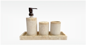 Java Cream Marble Cream Set Soap Dish Premium