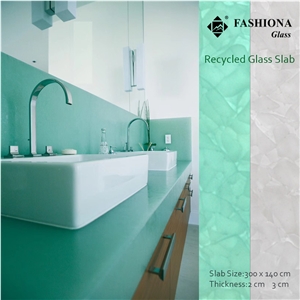 Backlit Recycled Jade Glass Slab Bathroom Countertops