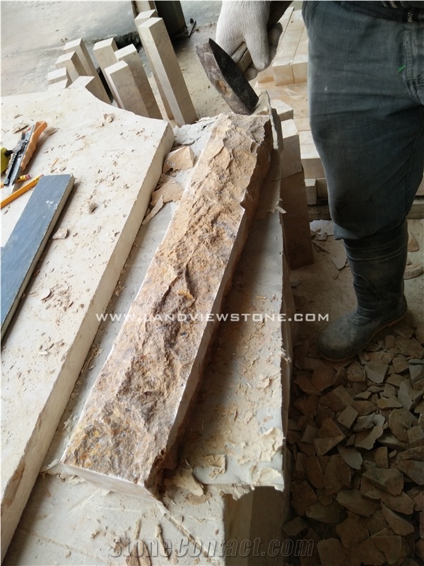 Cheap Limestone Split Face Beige Wall Stone Tiles