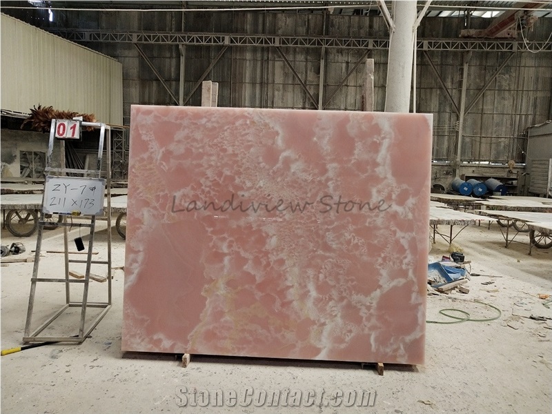 Pure Pink Onyx Onice Rosa Slabs Opus Romano Wall