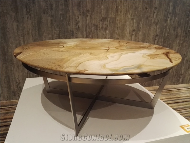 Irregular Shape Marble Top,Multicolor Coffee Table