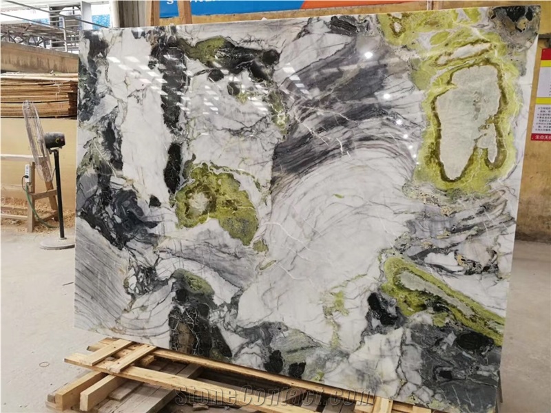 White Beauty Ice Green Marble Slab for Countertops