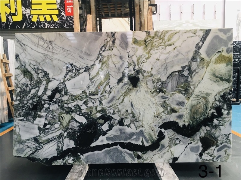 White Beauty Ice Green Marble Slab for Countertops