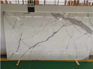 Pure White Artificial Stone with Black Veins Slab