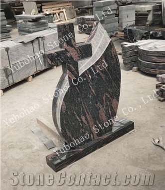 Aurora/Single Upright Stone Headstone with Cross
