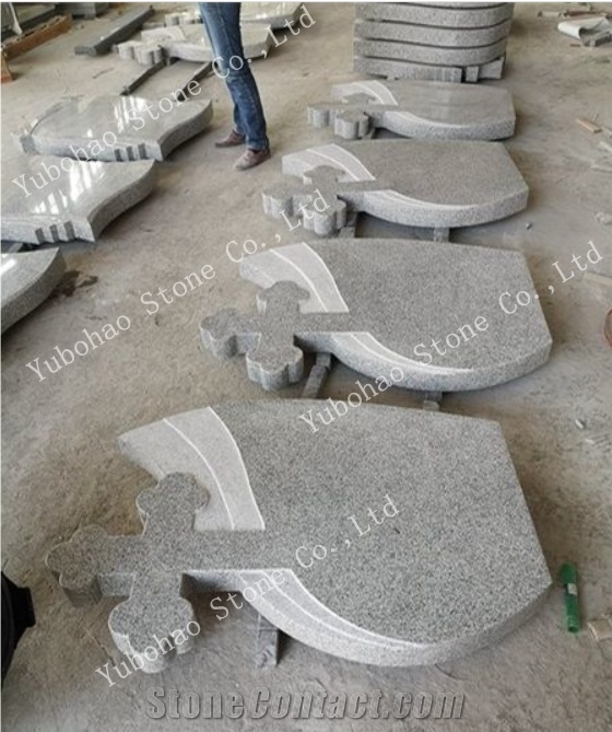 G603/North White/Carved Cross Granite Tombstone