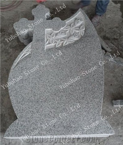 G603/North White/Carved Cross Granite Tombstone