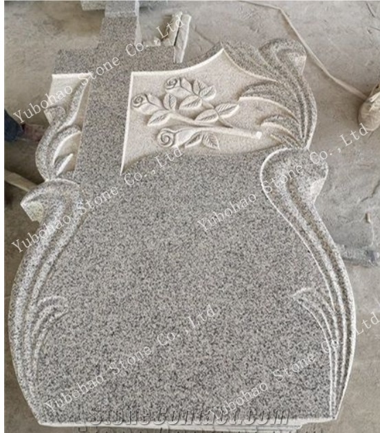 G603/North White/Carved Cross Granite Tombstone