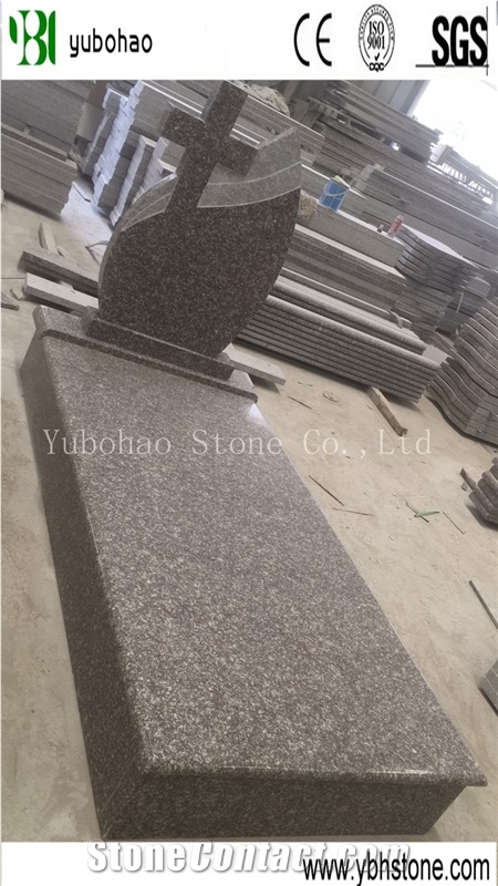 Old G664/Misty Brown Carved Cross Stone Monument