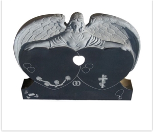 Angel with Heart Shape Grey Granite Gravestones