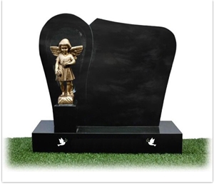 Angel with Heart Shape Grey Granite Gravestones