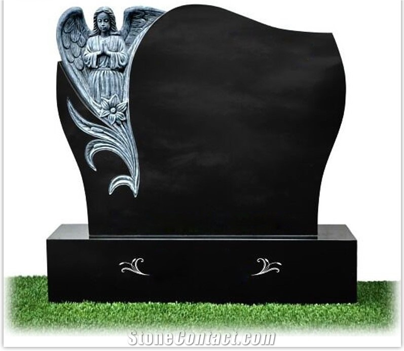 Angel with Heart Shape Grey Granite Gravestones