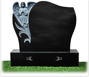 Angel with Heart Shape Grey Granite Gravestones