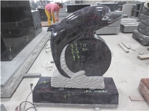 Bahama Blue Granite Headstones with Dolphin