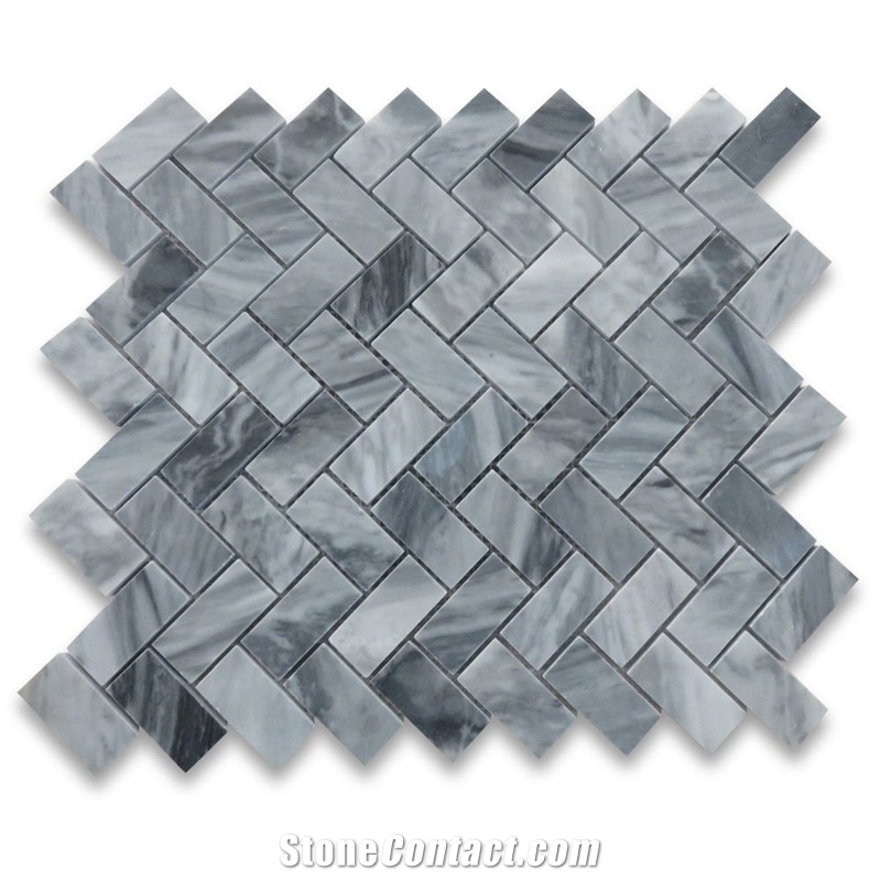 Bardiglio Gray 1x2 Herringbone Mosaic Tiles