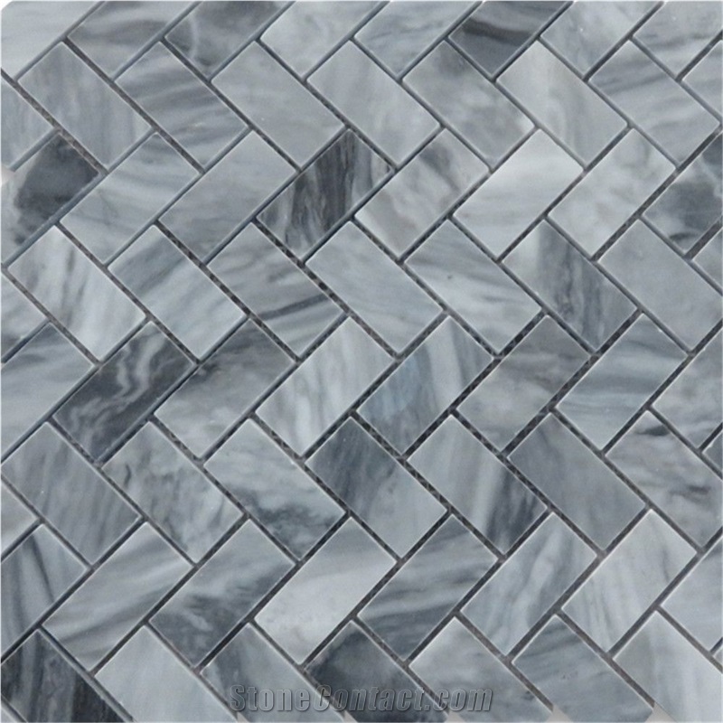 Bardiglio Gray 1x2 Herringbone Mosaic Tiles