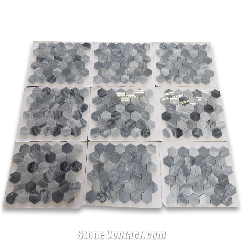 Bardiglio Gray 2 Inch Hexagon Mosaic Tile Polished