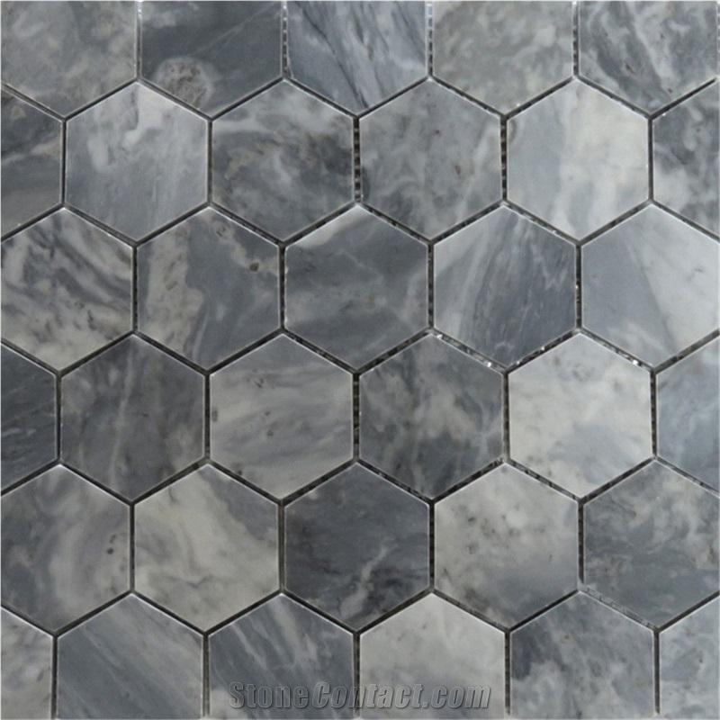 Bardiglio Gray 2 Inch Hexagon Mosaic Tile Polished