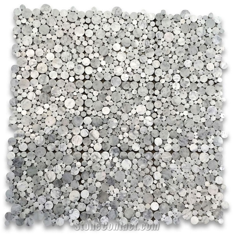 Bardiglio Gray Bubble Round Mosaic Tile Polished