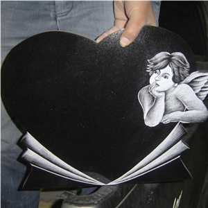Black Granite Upright Angel Heart Headstone