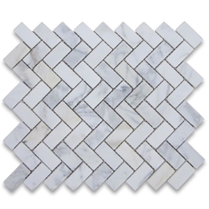 Calacatta Gold 1x2 Herringbone Mosaic Tile Tumbled