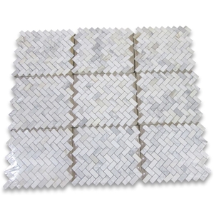 Calacatta Gold 1x2 Herringbone Mosaic Tile Tumbled