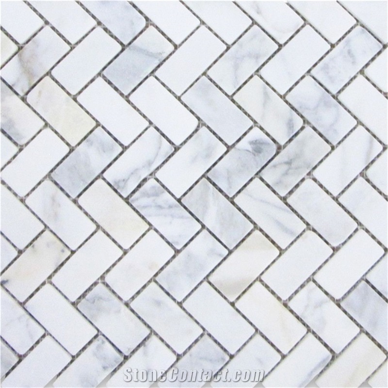 Calacatta Gold 1x2 Herringbone Mosaic Tile Tumbled